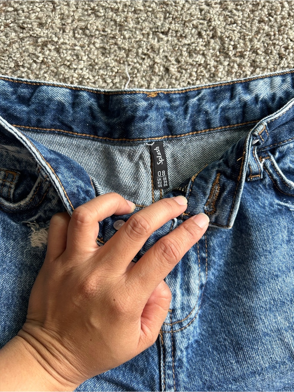 Splash Ripped Blue Denim Jean Shorts - Picture 3 of 4